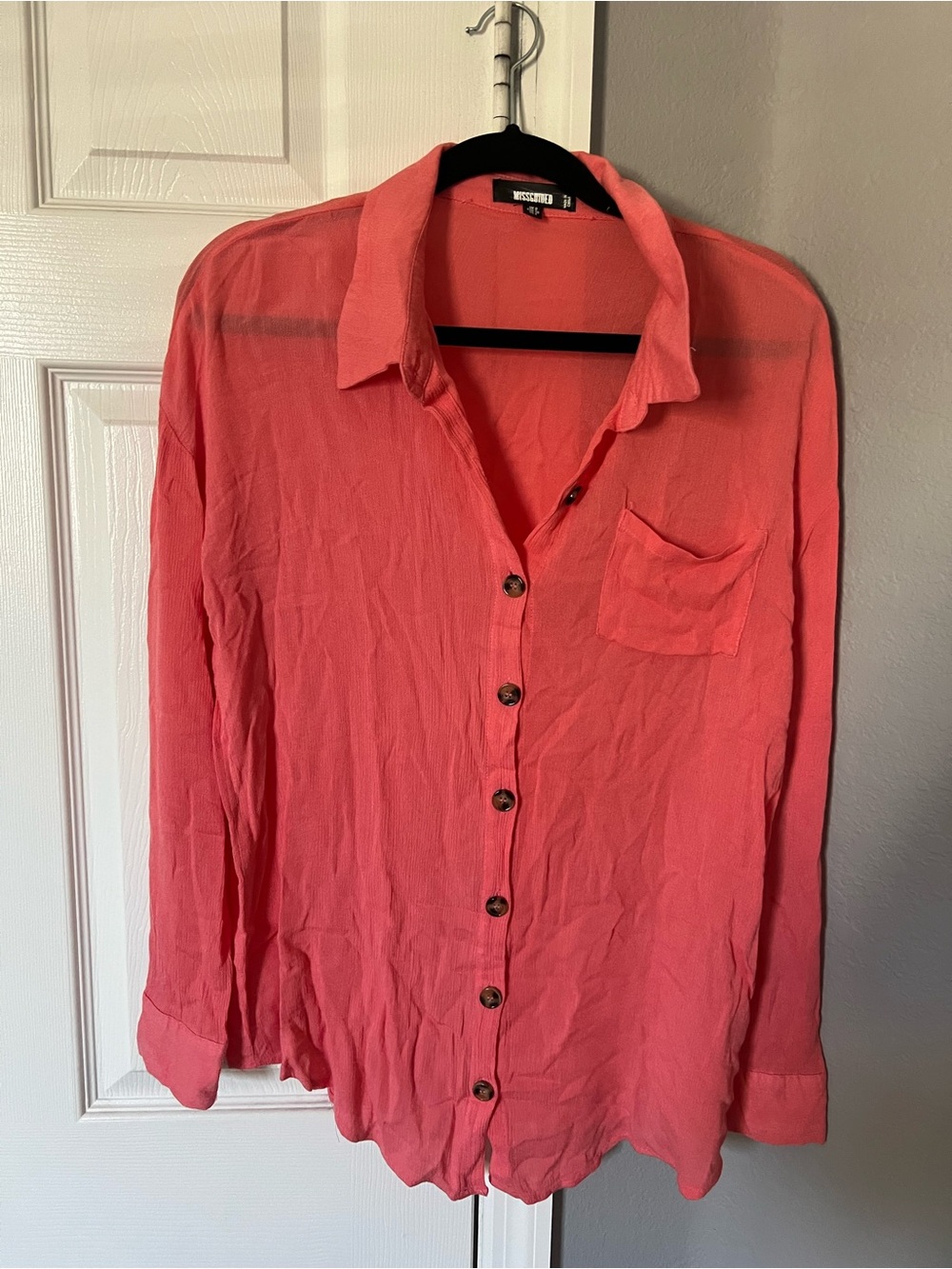 Lightweight Button-Up Cover Up Shirt - Coral Pink